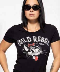 Queen Kerosin Wild Rebel Girly T-Shirt Black New In