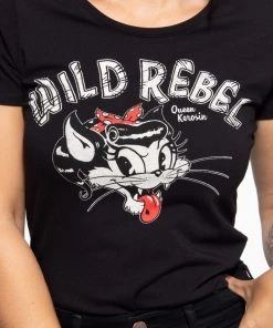Queen Kerosin Wild Rebel Girly T-Shirt Black New In