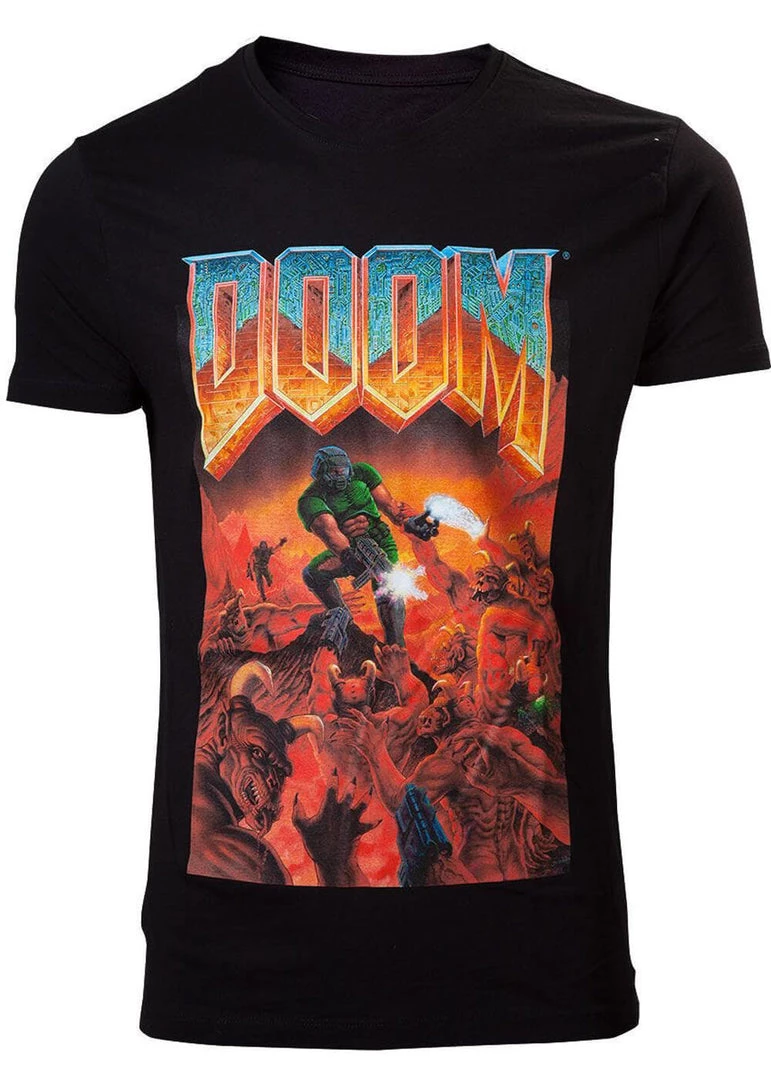 New In Retro Games Mens Doom Classic Boxart T-Shirt Black