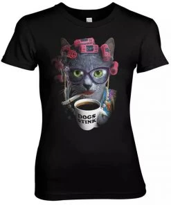 Retro Movies Cat Lady Girly T-Shirt Black