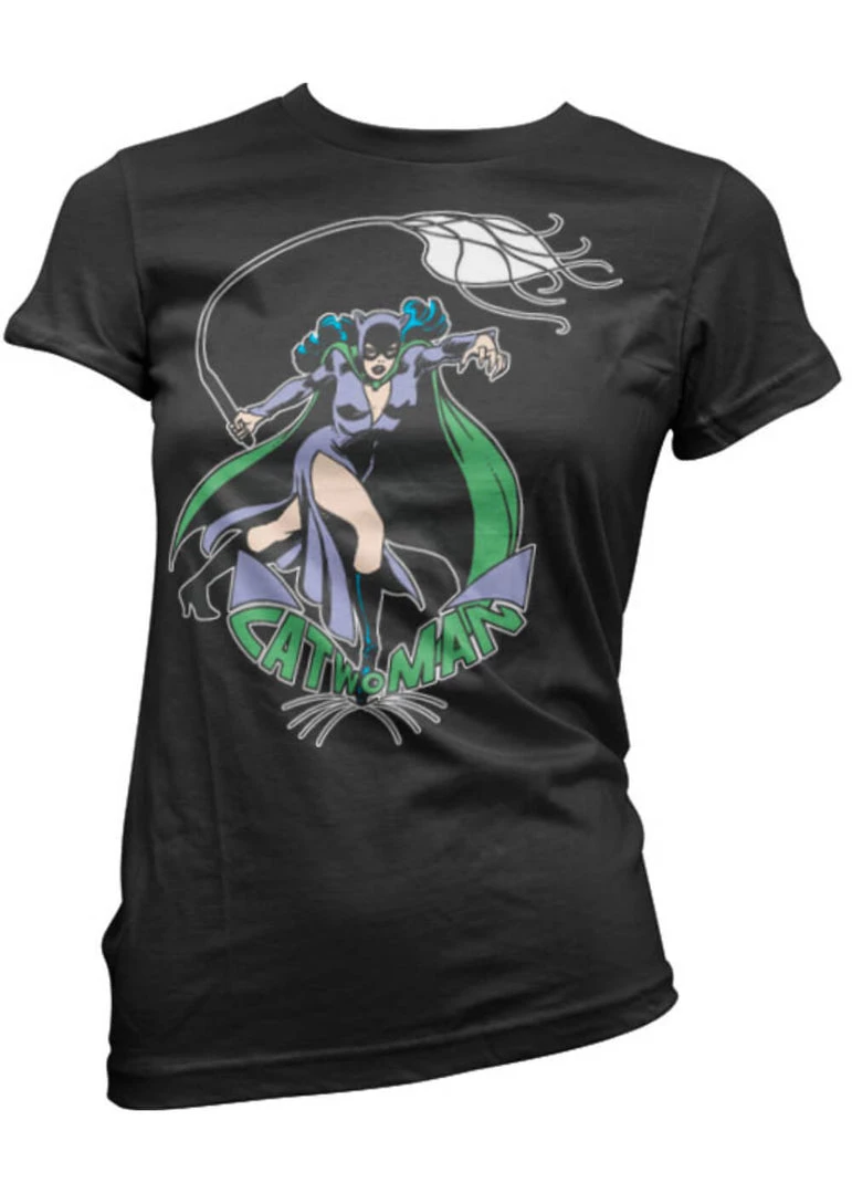 Retro Movies Catwoman In Action Girly T-Shirt Black