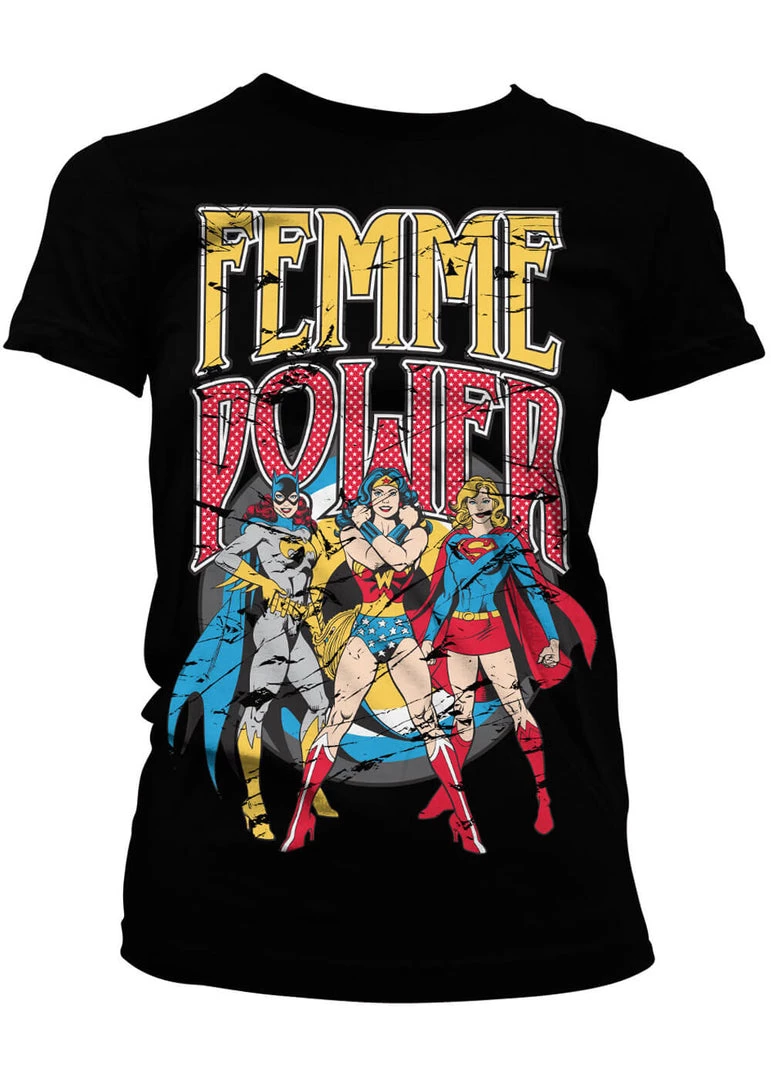 New In Retro Movies Wonder Woman Femme Power Girly T-Shirt Black
