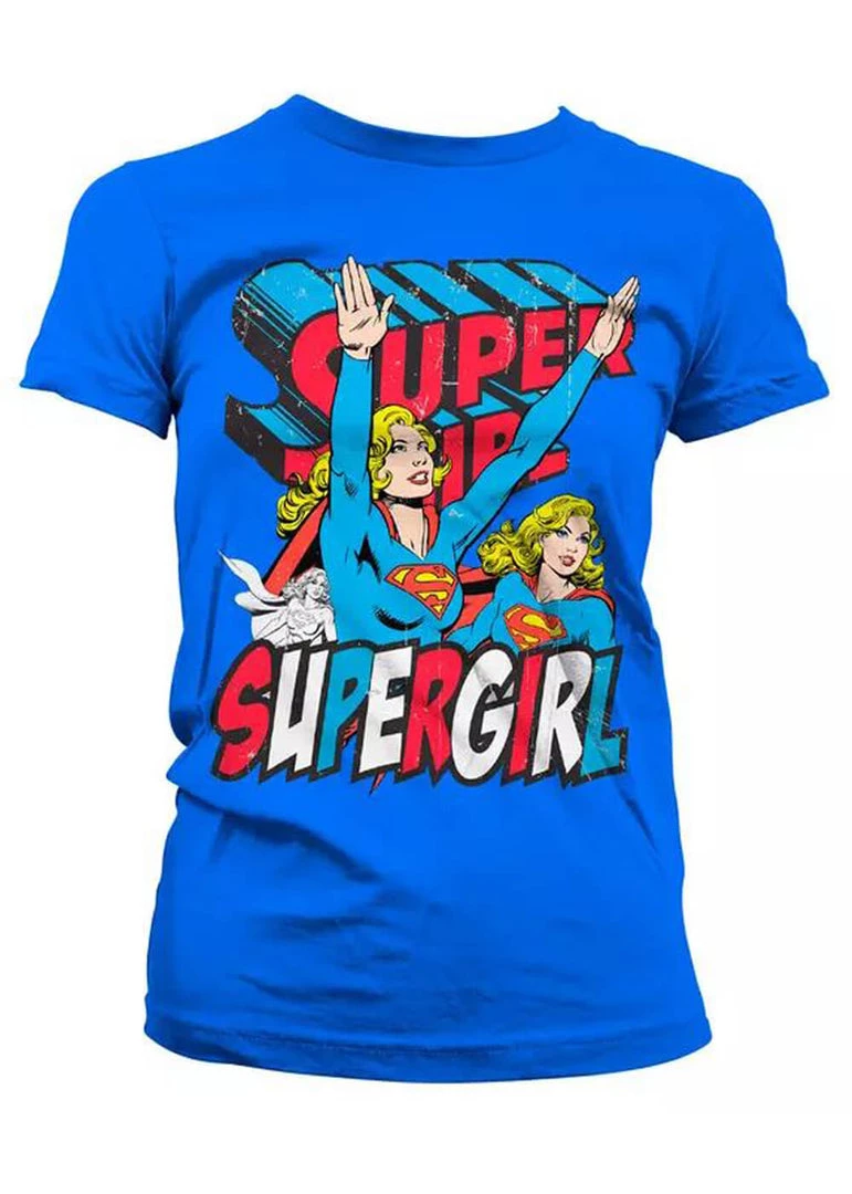 New In Retro Movies DC Comics Supergirl Girly T-Shirt Blue
