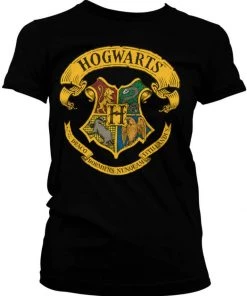 New In Retro Movies Harry Potter Hogwarts Crest Girly T-Shirt Black