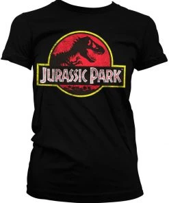 Retro Movies Jurassic Park Logo Girly T-Shirt Black New In