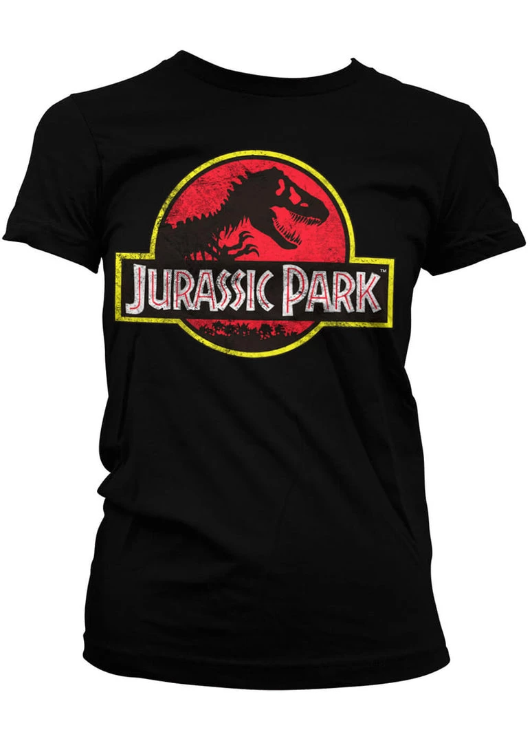 Retro Movies Jurassic Park Logo Girly T-Shirt Black New In