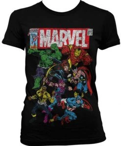 New In Retro Movies DC Comics Marvel Team-Up Girly T-Shirt Black