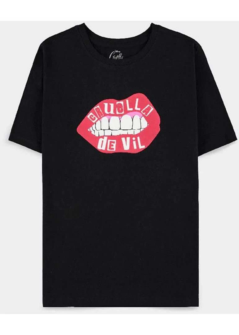 Retro Movies Disney Cruella Lips T-Shirt Black