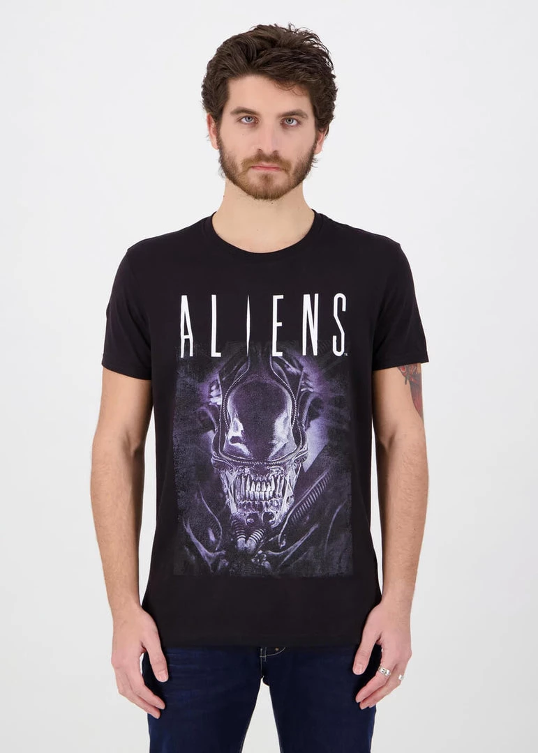 Retro Movies Mens Aliens Say Cheese T-Shirt Black