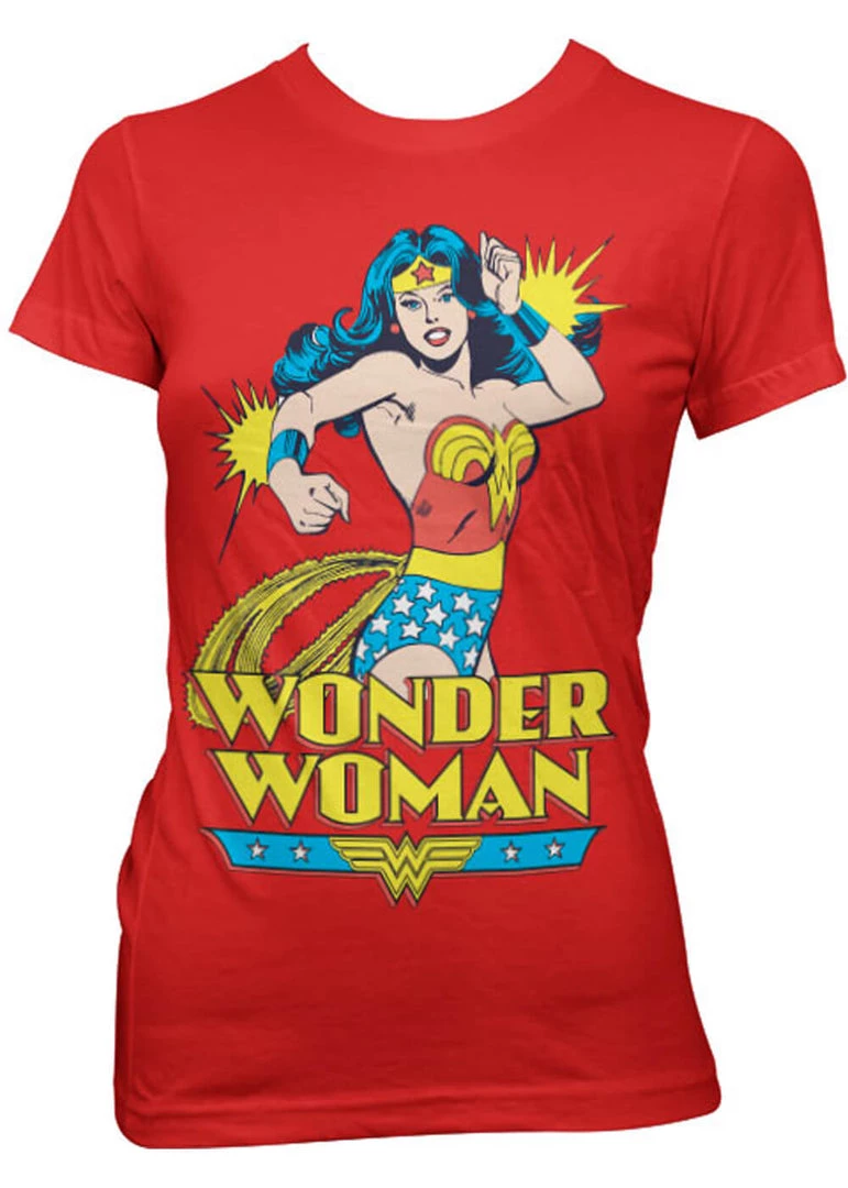 New In Retro Movies Wonder Woman Girly T-Shirt Red