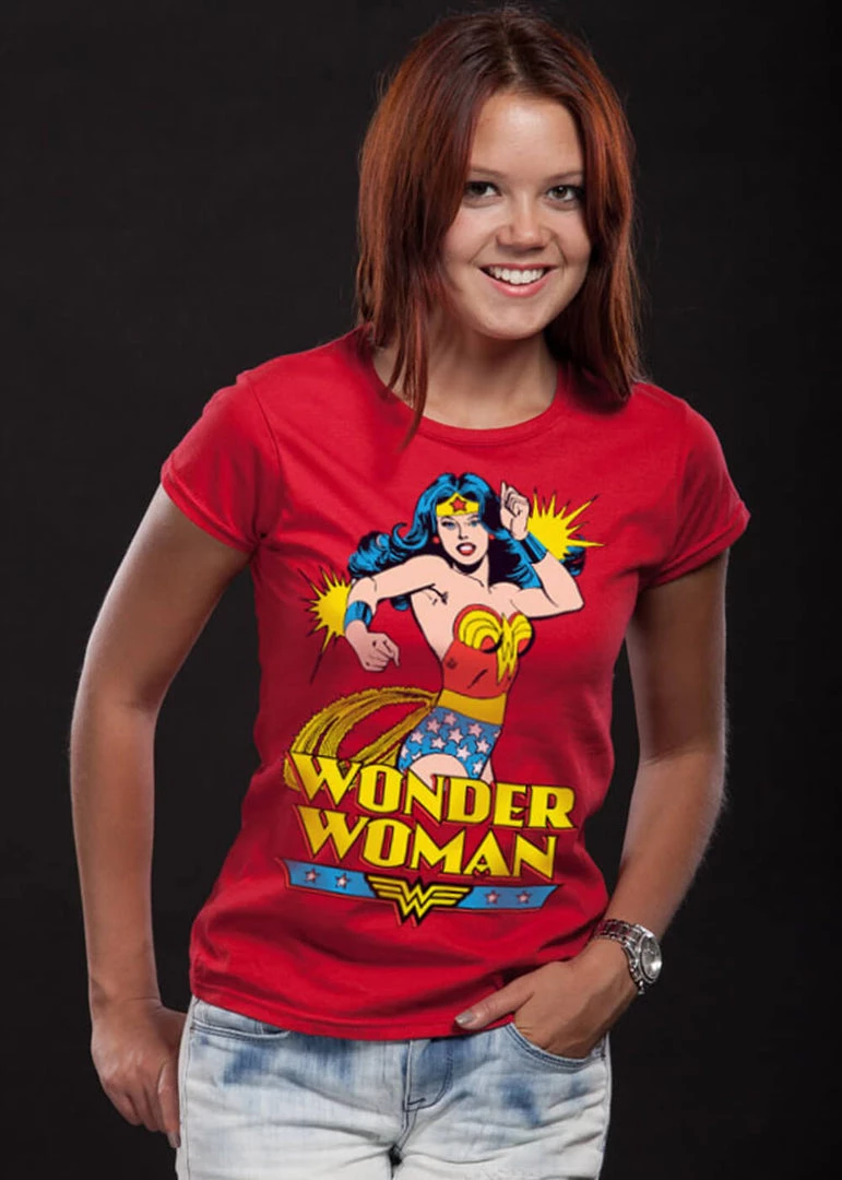New In Retro Movies Wonder Woman Girly T-Shirt Red
