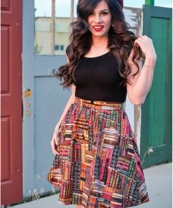 Retrolicious Don't Judge A Book 60's A-Line Skirt Multi New In