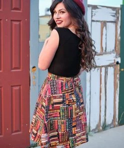 Retrolicious Don't Judge A Book 60's A-Line Skirt Multi New In