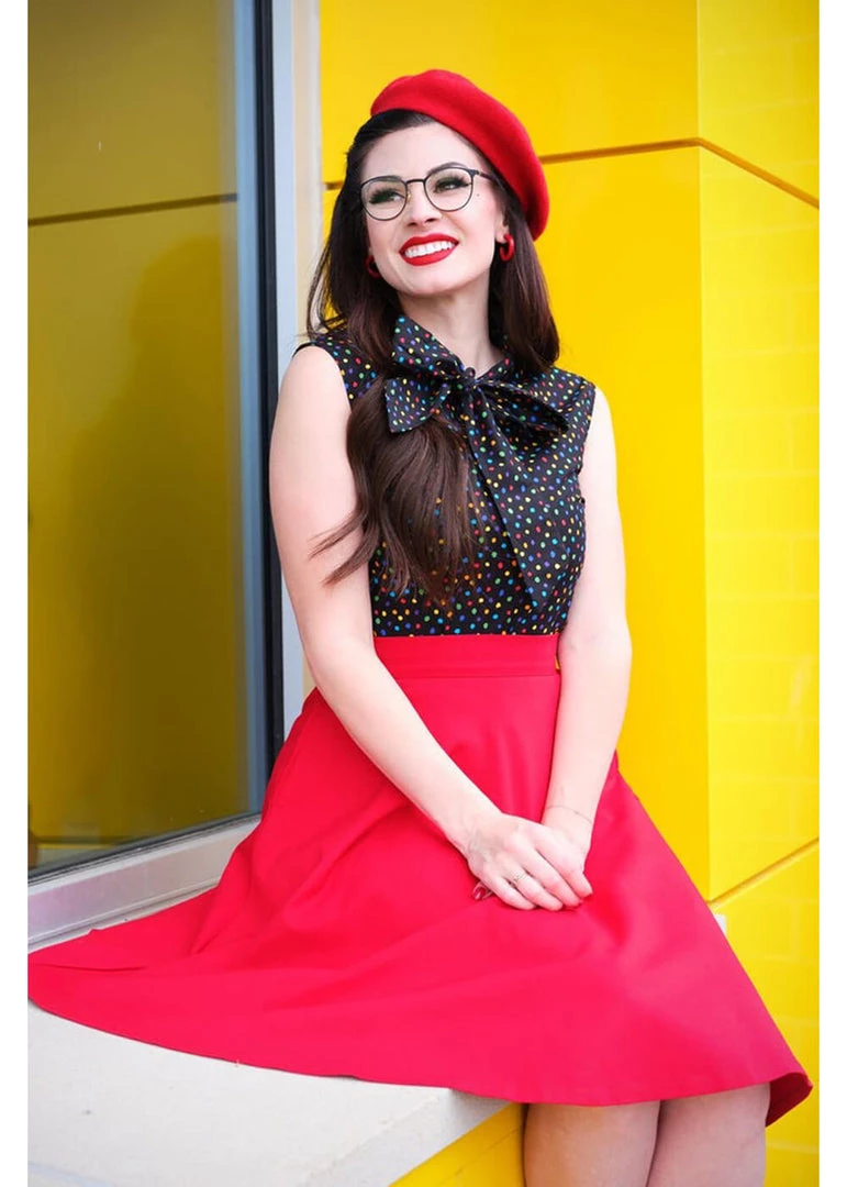 Retrolicious Bow Dotty 40's Top Black