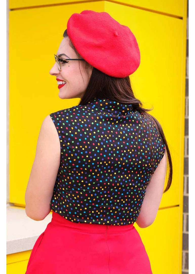 Retrolicious Bow Dotty 40's Top Black
