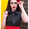 Retrolicious Bow Dotty 40's Top Black
