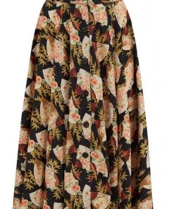 New In Rock N Romance Beverly Japanese Fan 50's Full Circle Swing Skirt Black
