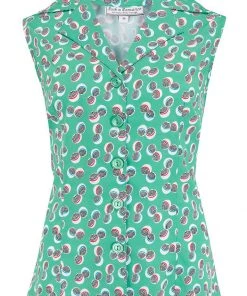 New In Rock N Romance Gladys Abstract Polka 50's Blouse Green