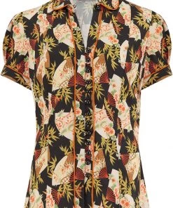 Rock N Romance Margot Japanese Fan 50's Blouse Black
