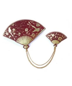 New In Rosita Bonita Double Fan Brooch Oxblood