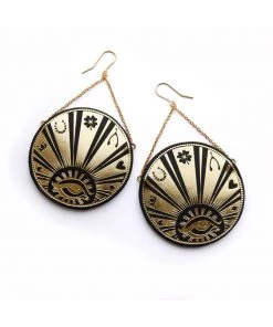 New In Rosita Bonita Lucky Medallion Earrings Gold