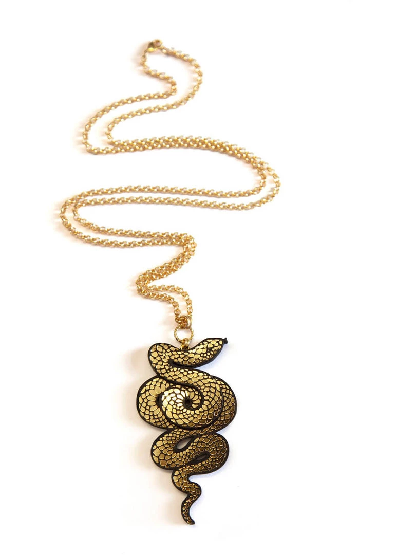Rosita Bonita Serpent Snake Necklace Gold Black New In