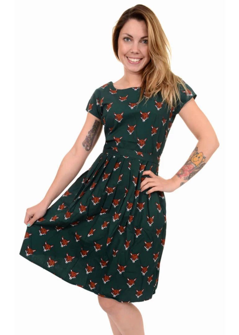 Run And Fly Counting Fox Heads 50's Dress New In