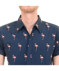 Run And Fly Gentlemens Flamingo Shirt Navy New In