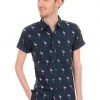 Run And Fly Gentlemens Flamingo Shirt Navy New In