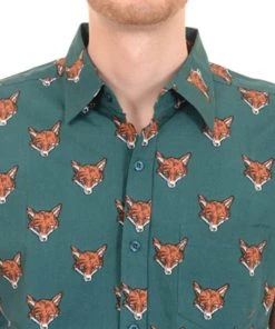 New In Run And Fly Mens Fox Head Shirt Green