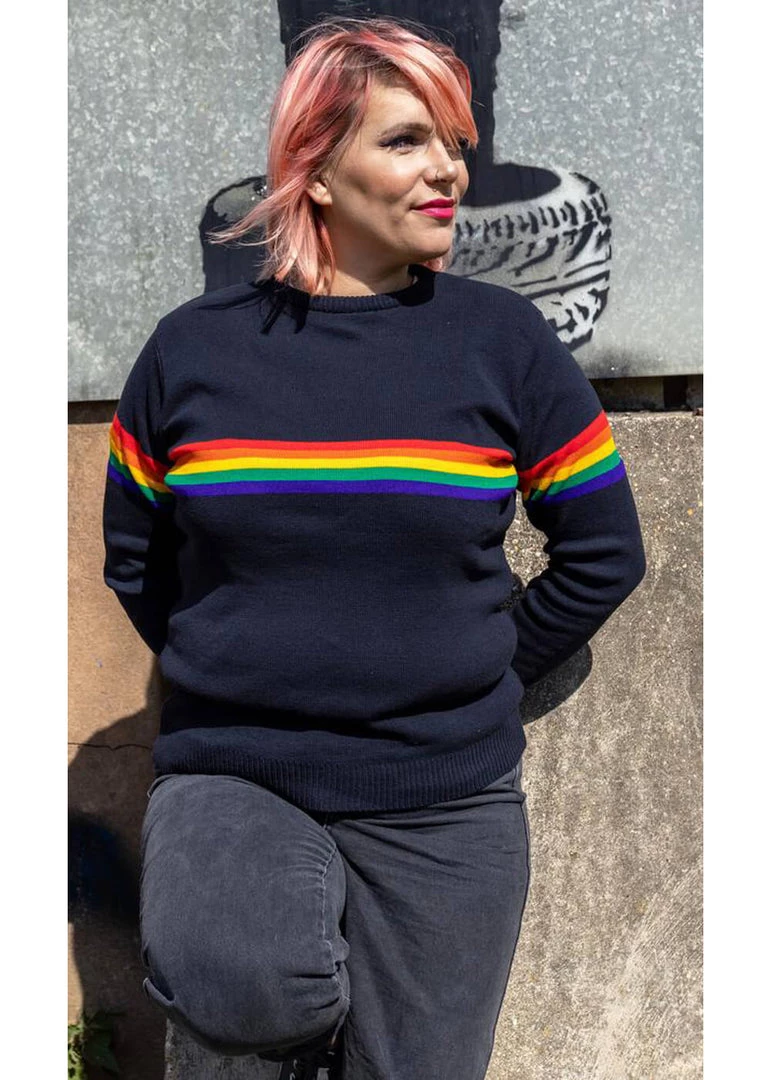 New In Run And Fly Rainbow Vibe 70's Jumper Navy Blue