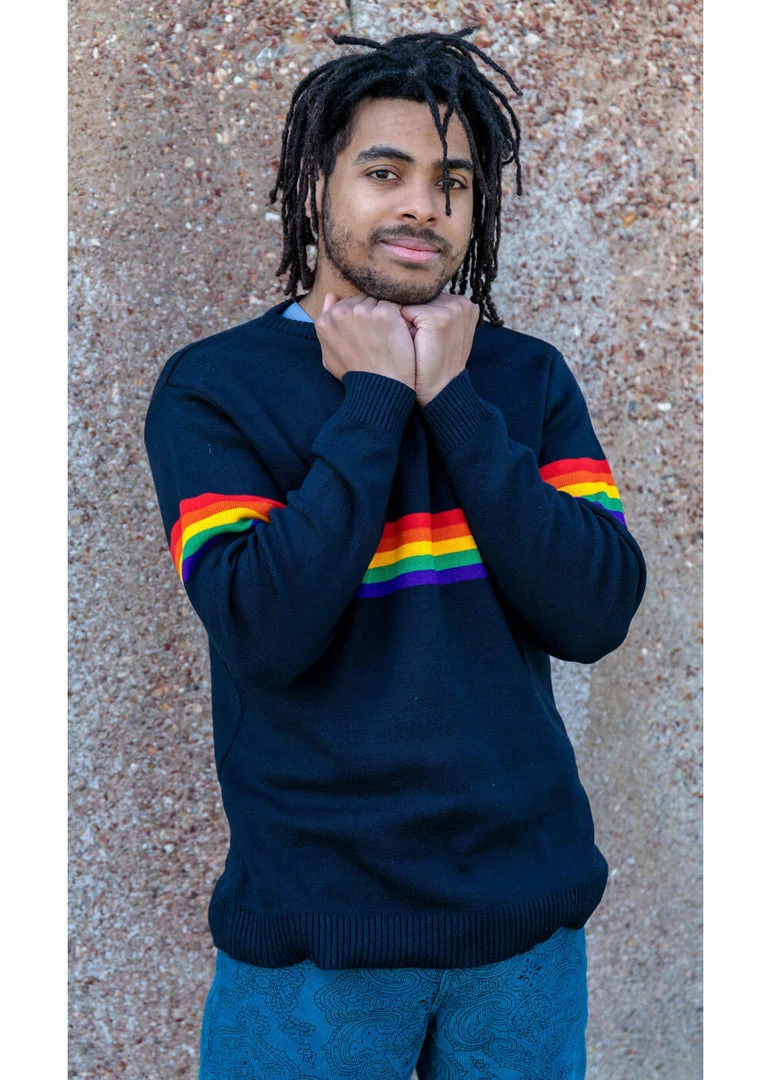 New In Run And Fly Rainbow Vibe 70's Jumper Navy Blue