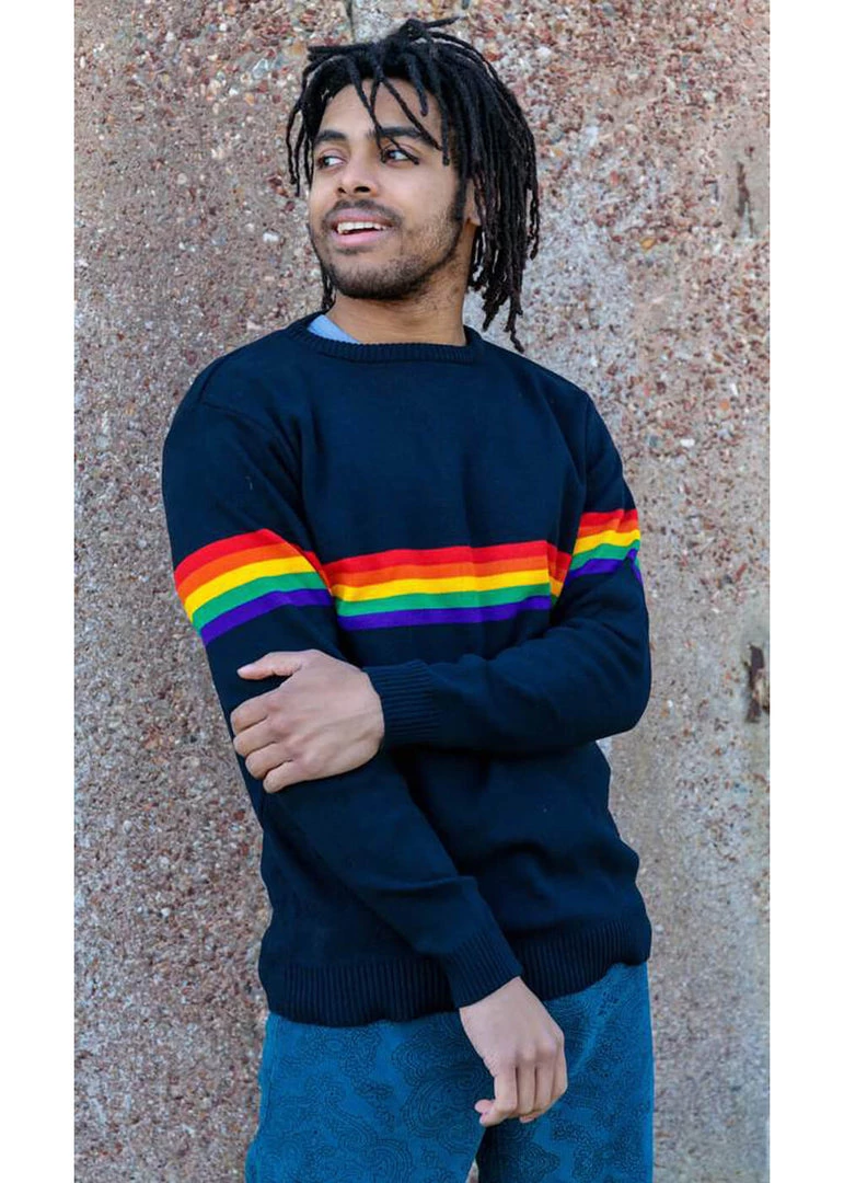 New In Run And Fly Rainbow Vibe 70's Jumper Navy Blue