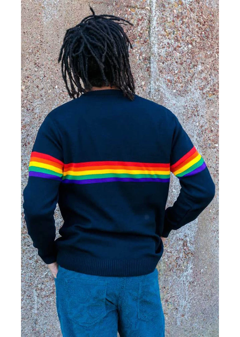 New In Run And Fly Rainbow Vibe 70's Jumper Navy Blue
