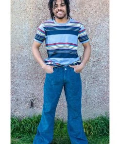 New In Run And Fly Heren Hendrix Corduroy 70's Flare Trousers Ink Blue