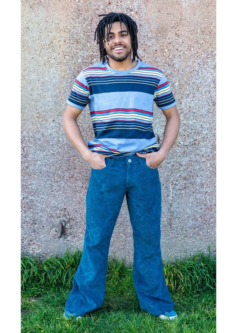 New In Run And Fly Heren Hendrix Corduroy 70's Flare Trousers Ink Blue