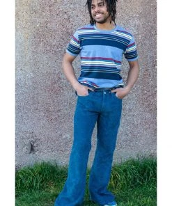 New In Run And Fly Heren Hendrix Corduroy 70's Flare Trousers Ink Blue