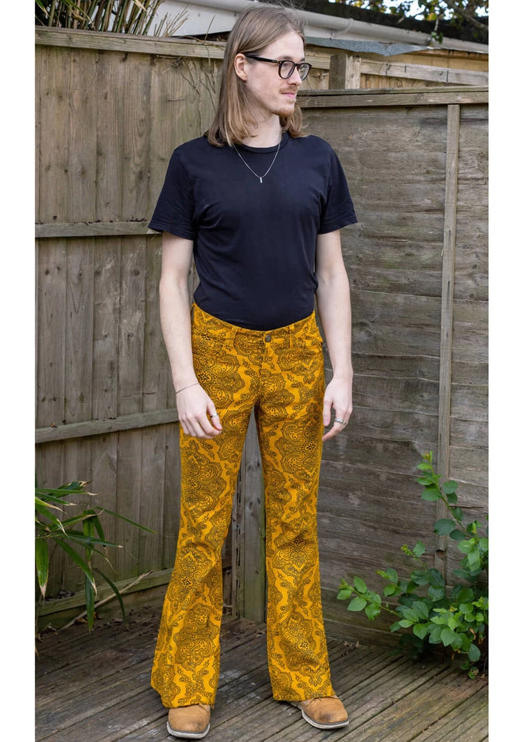Run And Fly Run & Fly Heren Hendrix Corduroy 70's Flare Trousers Gold