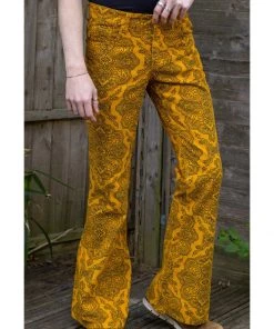 Run And Fly Run & Fly Heren Hendrix Corduroy 70's Flare Trousers Gold