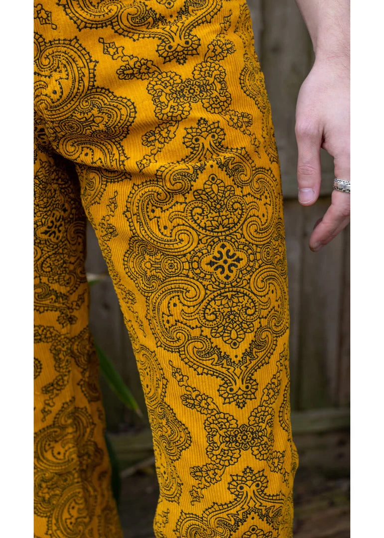 Run And Fly Run & Fly Heren Hendrix Corduroy 70's Flare Trousers Gold