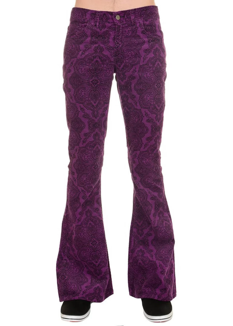 Run And Fly Run & Fly Mens Hendrix Corduroy 70's Flared Trousers Purple