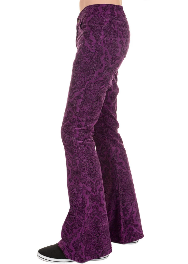 Run And Fly Run & Fly Mens Hendrix Corduroy 70's Flared Trousers Purple