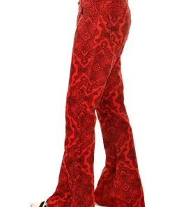 Run And Fly Run & Fly Mens Hendrix Corduroy 70's Flared Trousers Red New In