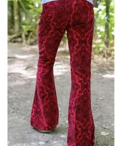 Run And Fly Run & Fly Mens Hendrix Corduroy 70's Flared Trousers Red New In
