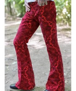 Run And Fly Run & Fly Mens Hendrix Corduroy 70's Flared Trousers Red New In