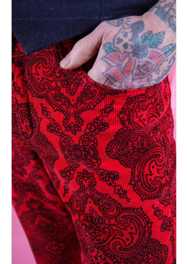 Run And Fly Run & Fly Mens Hendrix Corduroy 70's Flared Trousers Red New In