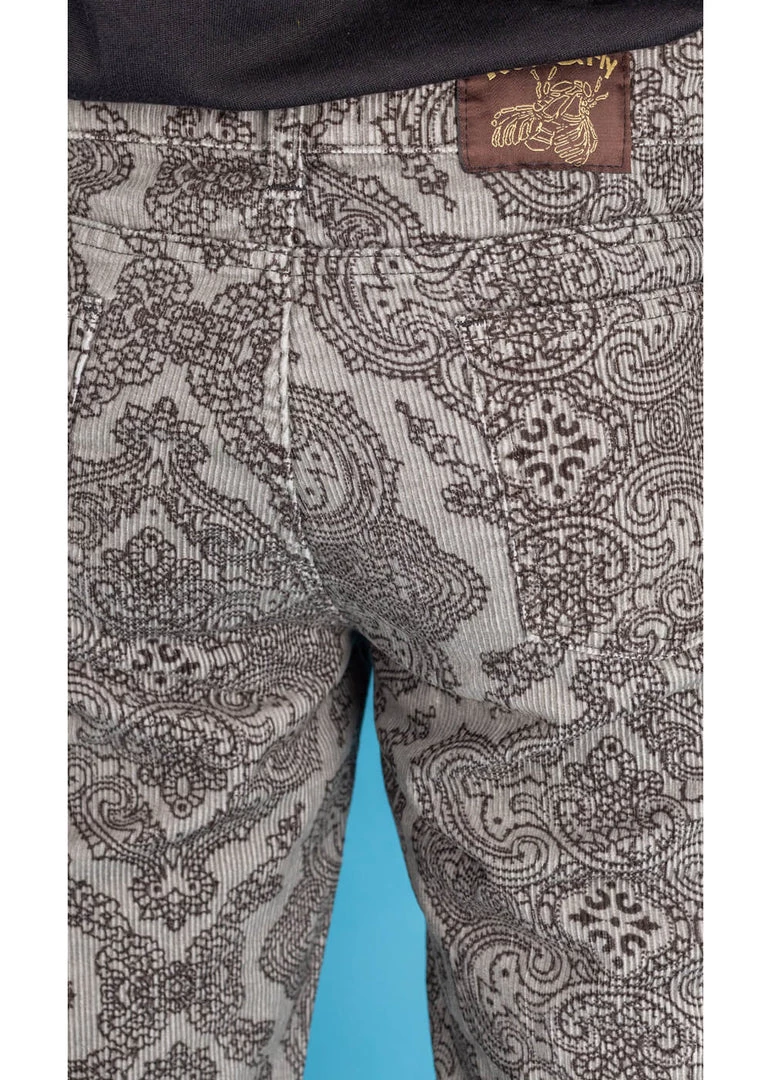 Run And Fly Run & Fly Mens Hendrix Corduroy 70's Flared Trousers Silver