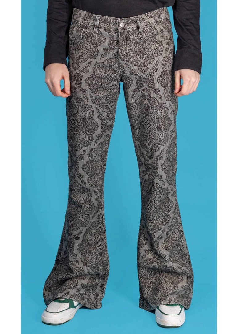 Run And Fly Run & Fly Mens Hendrix Corduroy 70's Flared Trousers Silver