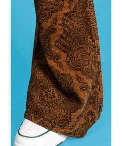 Run And Fly Run & Fly Mens Hendrix Corduroy 70's Flared Trousers Tobacco Brown New In