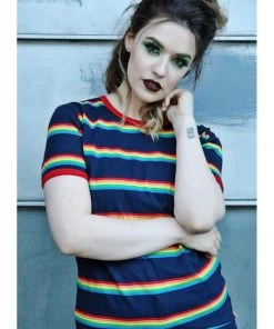 Run And Fly Retro Rainbow Block 70's T-Shirt Navy Blue